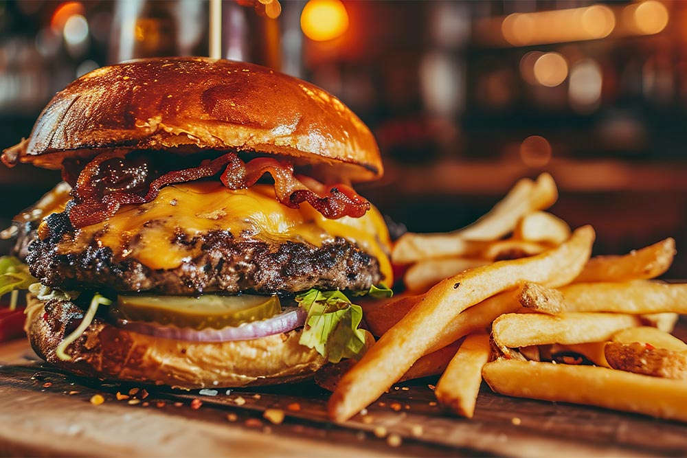Burger served in the restaurant of The Mall