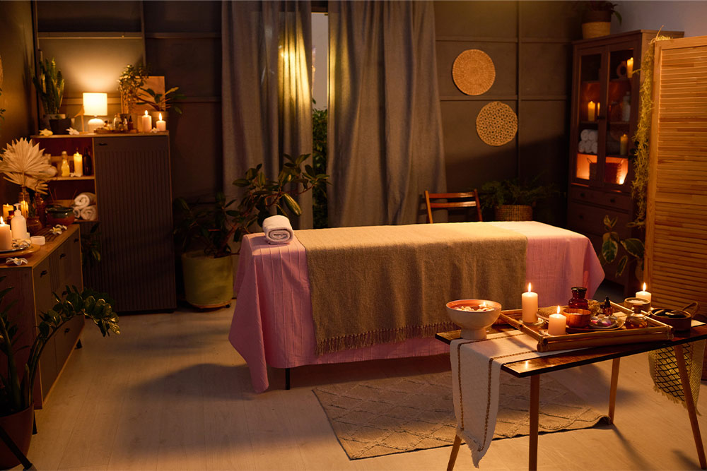 Cosy ambience of a spa massage room