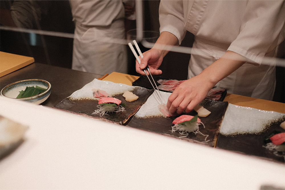 Chef making sushi in a Japanese restaurant