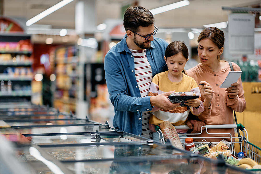 Buying groceries in a supermarket
