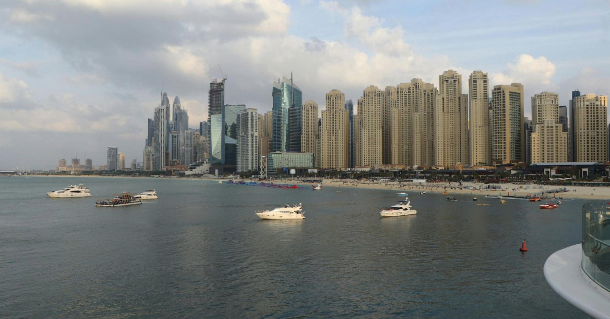 Dubai Marina skyline with waterfront promenade