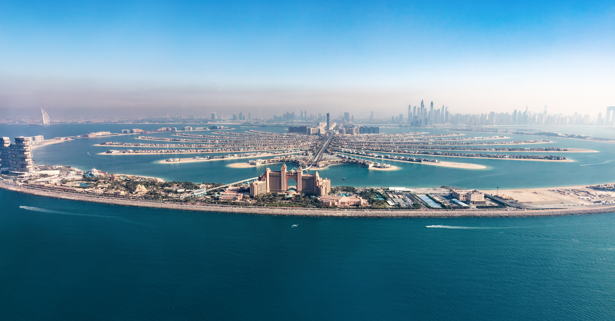 Aerial view of the iconic Palm Jumeirah waterfront