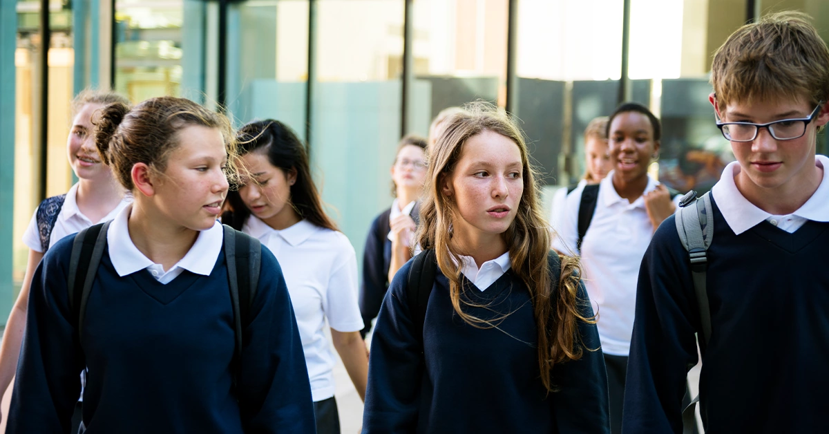 Students walking into the IB school in Abu Dhabi