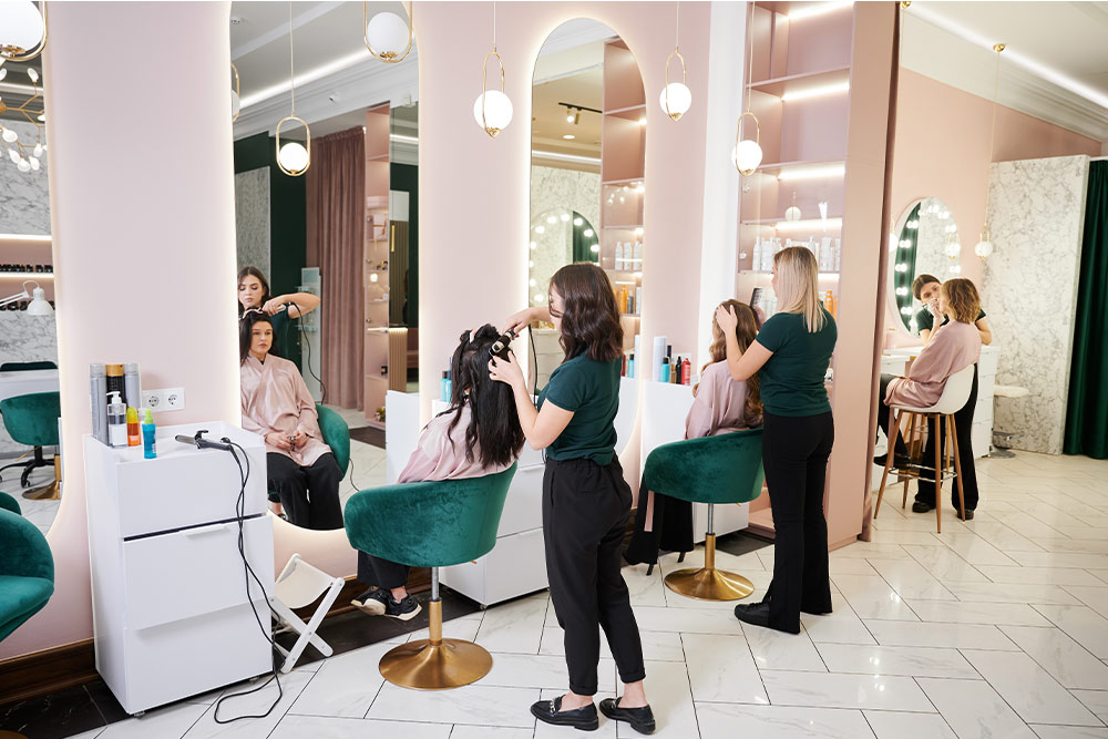 Hairdressers working at a salon