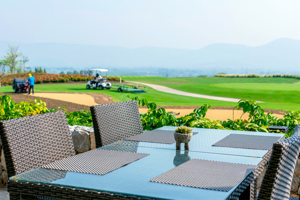 Restaurants in DAMAC Hills offering views of a golf course