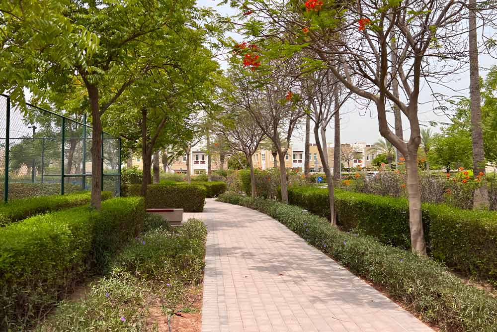Lush green landscape of the Mudon community in Dubai