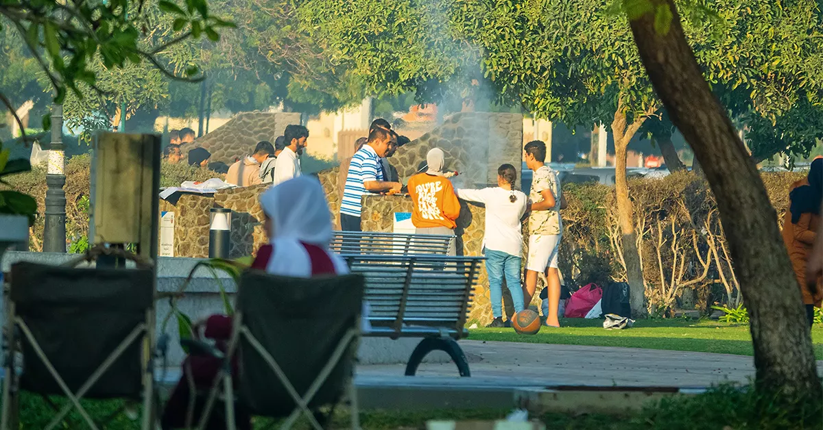 People barbecuing at a park in Abu Dhabi