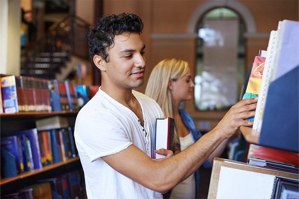 A university student searching for books