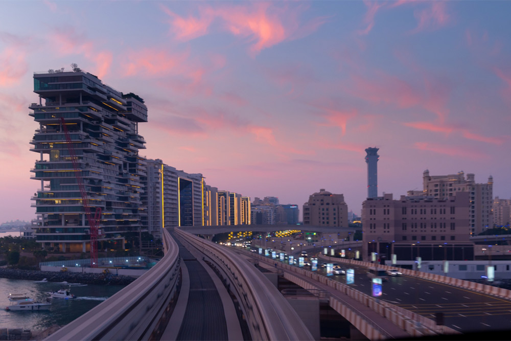 View of apartments in Palm Jumeirah from Palm Monorail