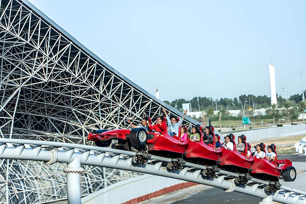 People riding the Formula Rossa in Ferrari World 