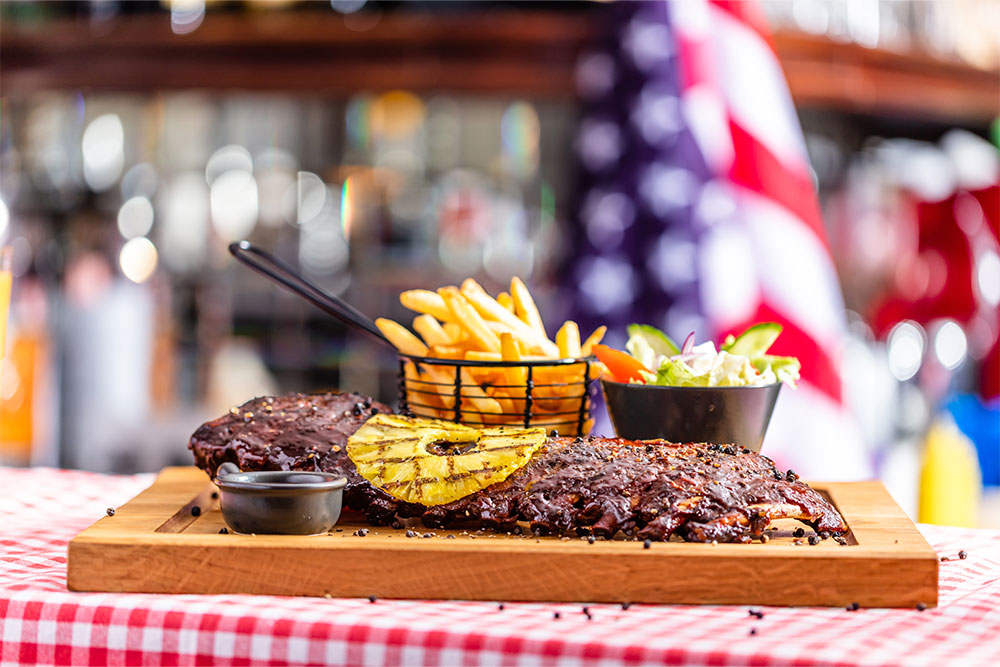 American food served in a restaurant 