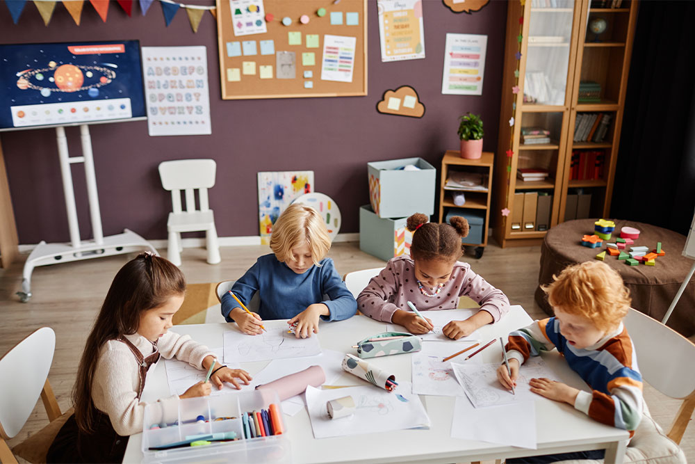 Young learners studying in a group 