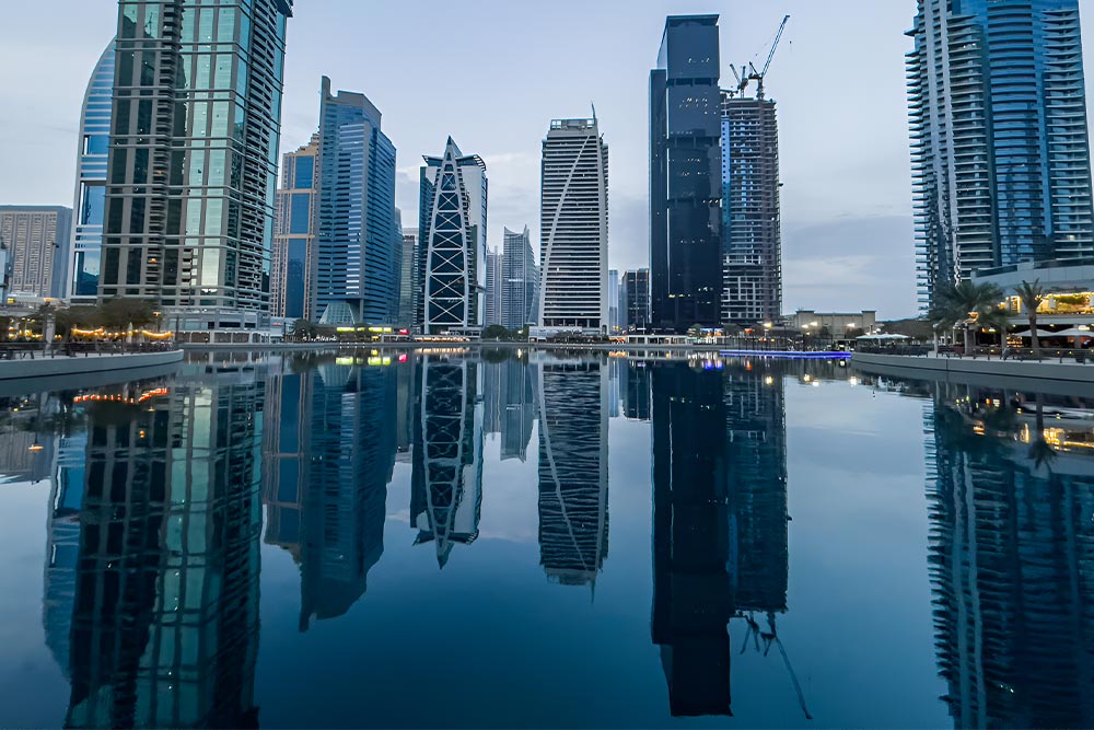 Towering skyscrapers in Jumeirah Lake Towers 