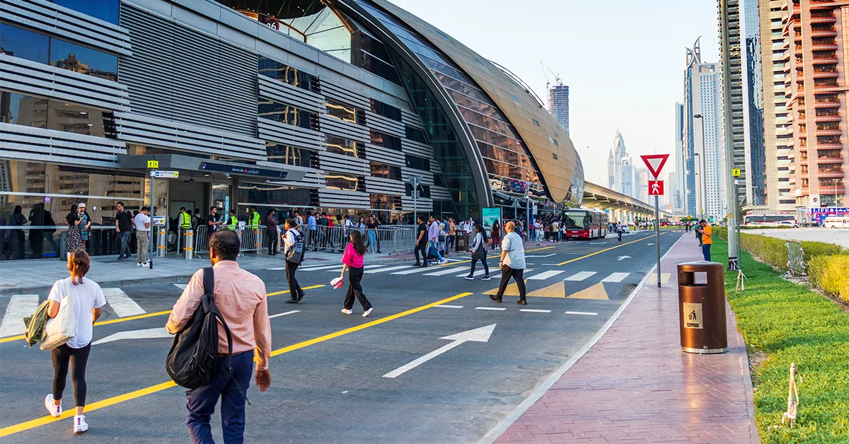 the busy business bay metro station