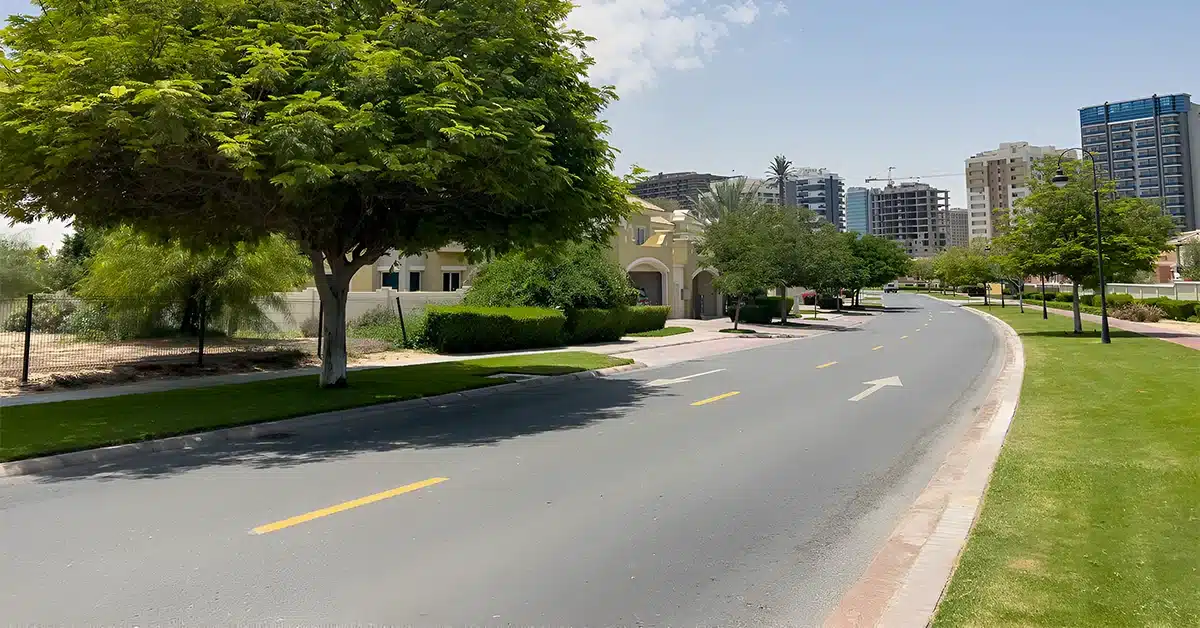 Towers surrounded by green landscape in Dubai