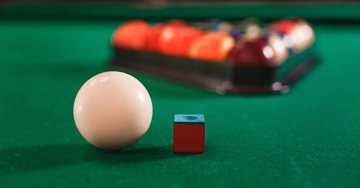 White ball on billiards table in an Abu Dhabi Billiards hall