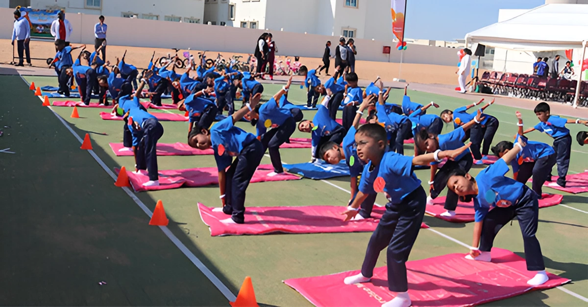 Students exercising on the ground