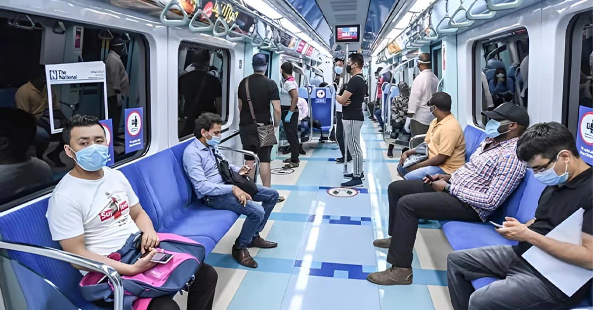 Passengers travelling in Red Line Metro Stations in Dubai