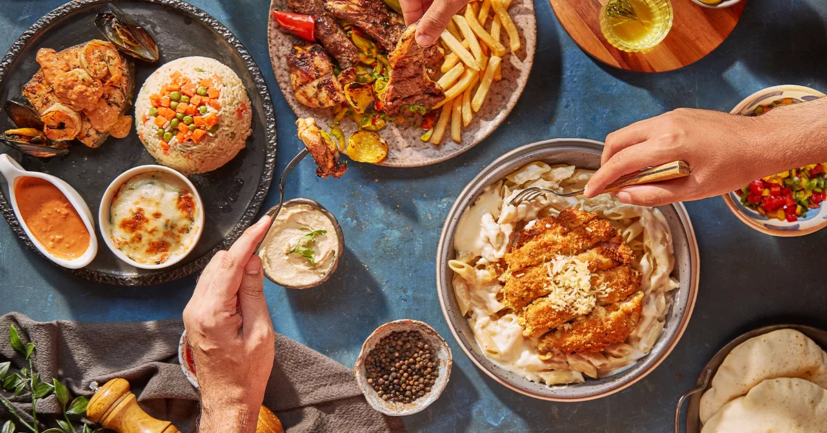Arabic cuisine set on a table in a restaurant in Dubai