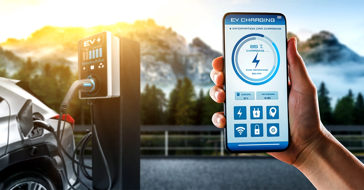 Using a mobile application at electric car charging stations in Abu Dhabi