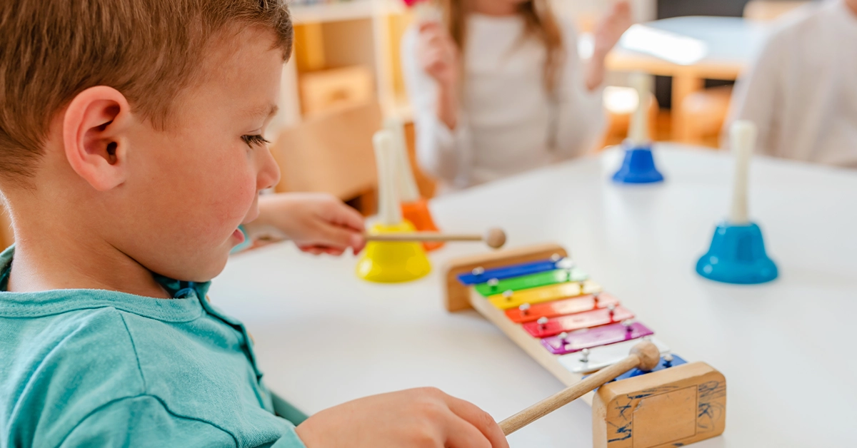 children learning music at LadyBird British Nursery in Dubai