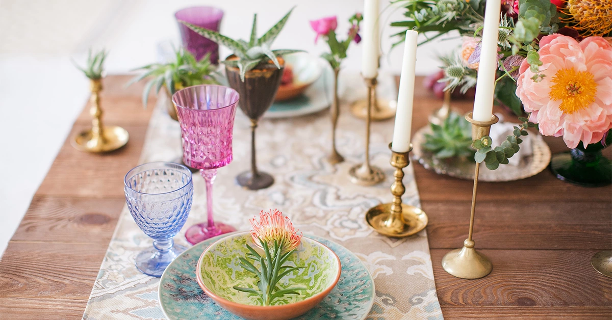 Eid Mubarak decorations using candles and flowers 