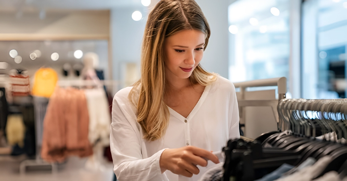 Woman Checking Shirts Before Buying