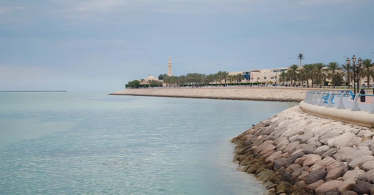 Well-paved pathways alongside a beach
