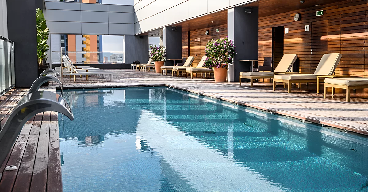 Rooftop pool in a hotel near town square Dubai