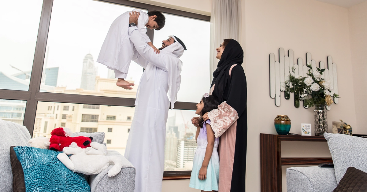 A family enjoying at an apartment in Sharjah