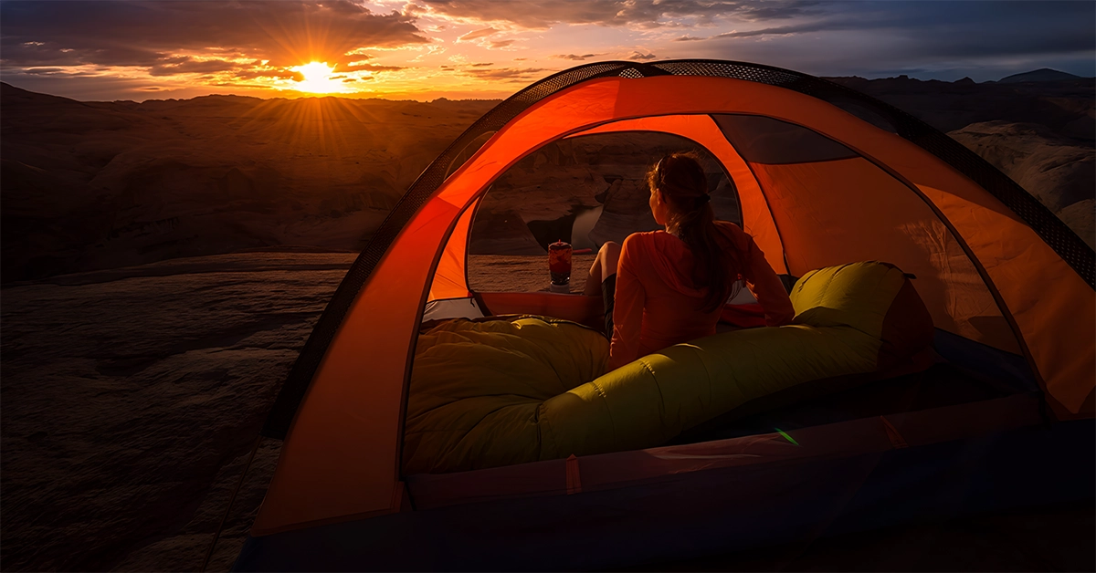 Girl camping at Lake Zakher