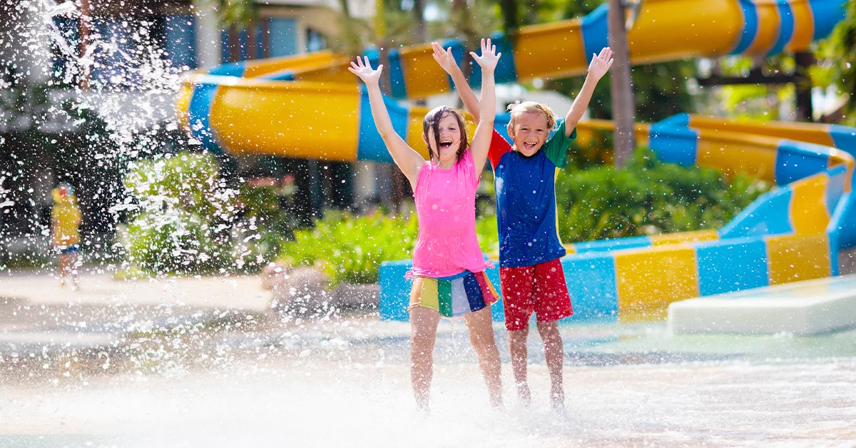 Children splashing at a water park in Abu Dhabi