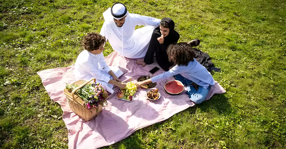 enjoying a picnic at Al Quoz Park