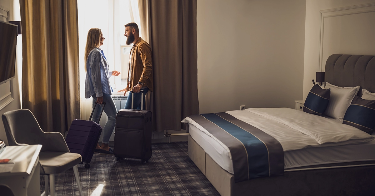 Tourists staying in a 5-star hotel room
