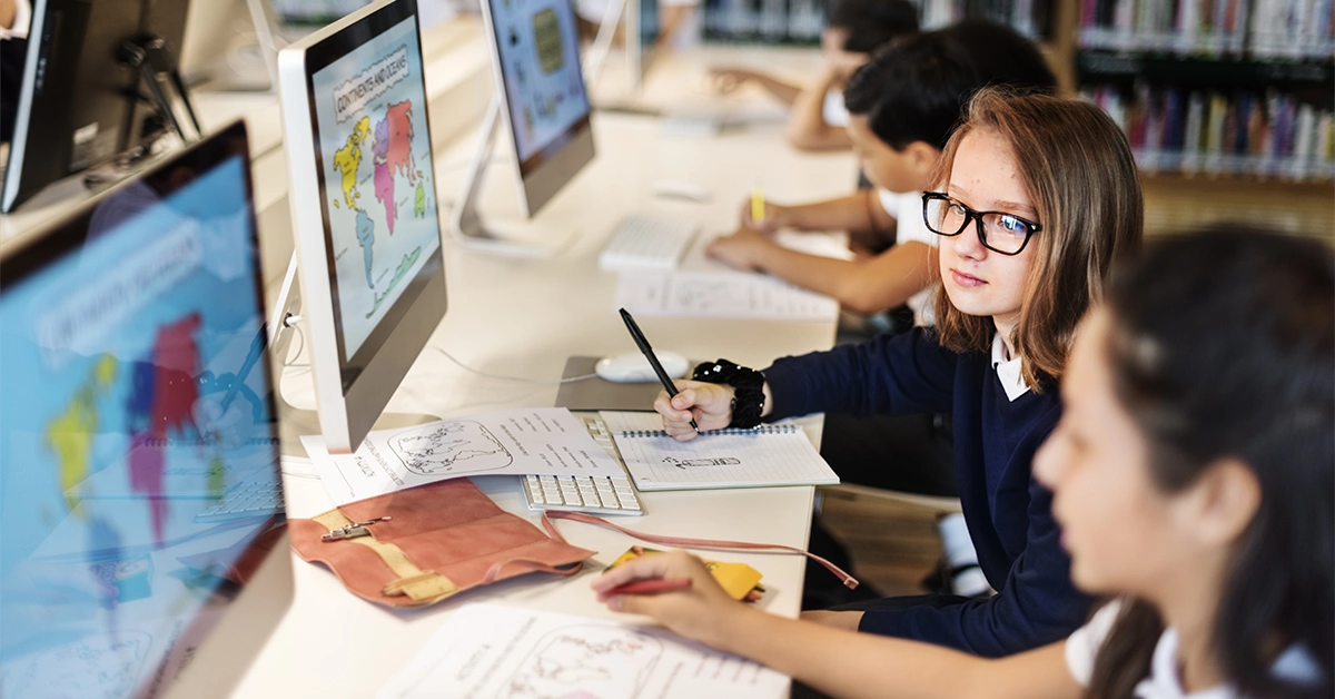 Student in computer lab of Al Mawakeb Al Khawaneej