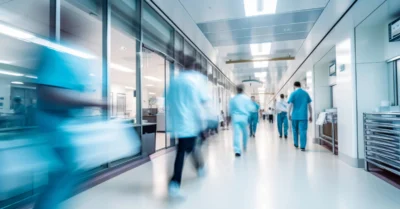 Aesthetic motion-effect image of a hospital hallway