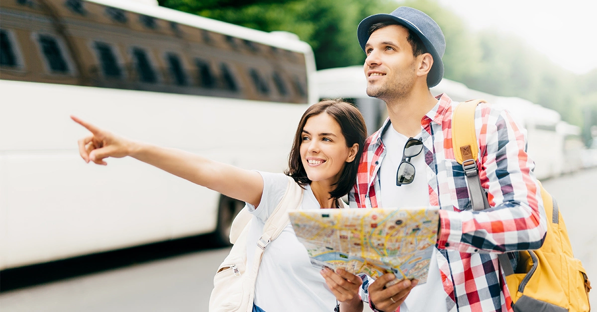 Tourists waiting for the Yas Express bus 