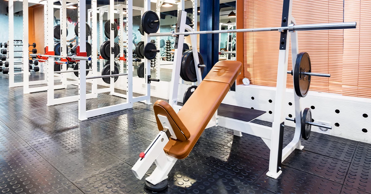 Bench press equipment at a gym in Jumeirah Lake Towers