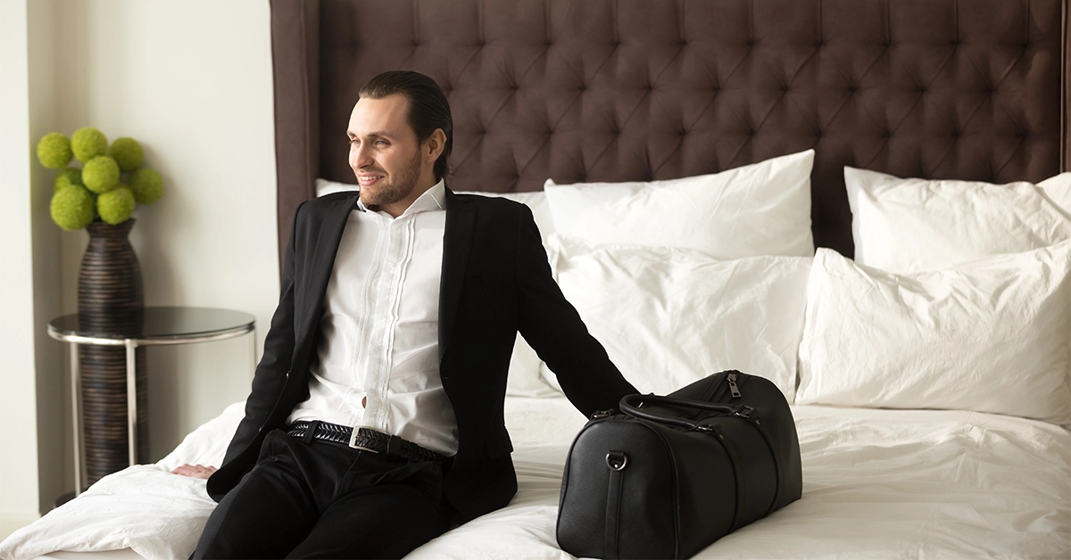 A tourist enjoying a comfortable stay at an Al Furjan hotel in Dubai