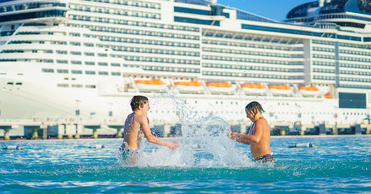 Children Swimming in Sea