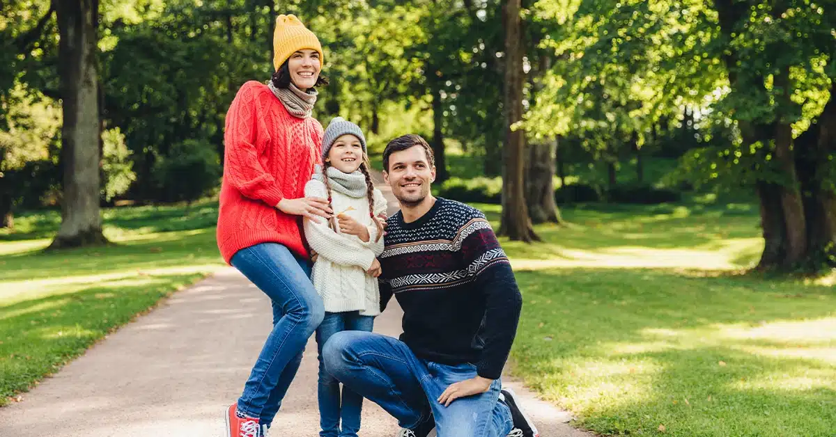 A carefree family enjoying a morning walk