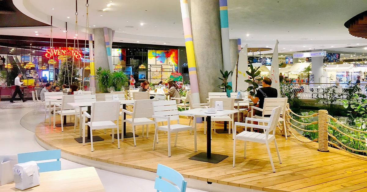 Shoppers enjoying delicious food and snacks 