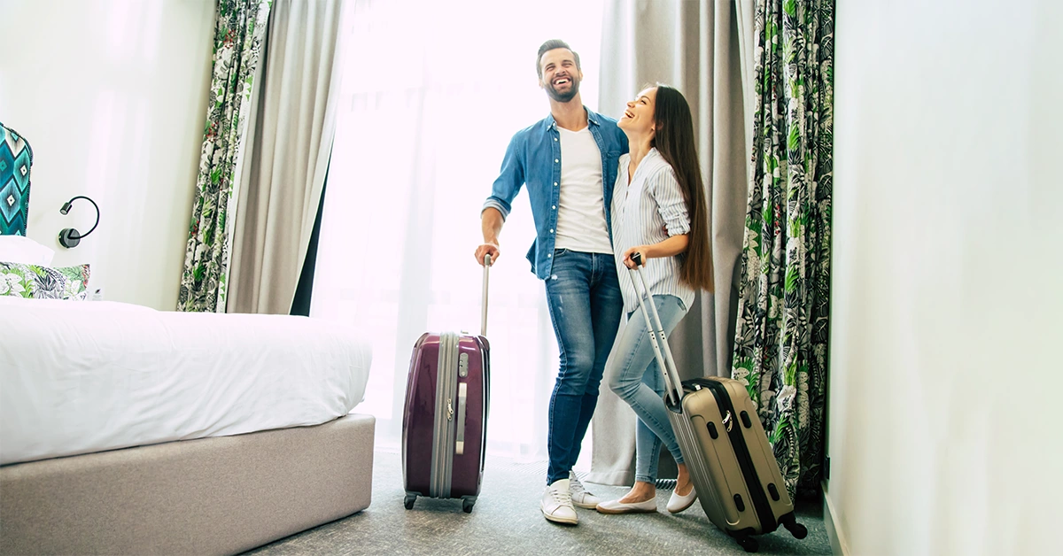 A couple excited for their vacation in Dubai