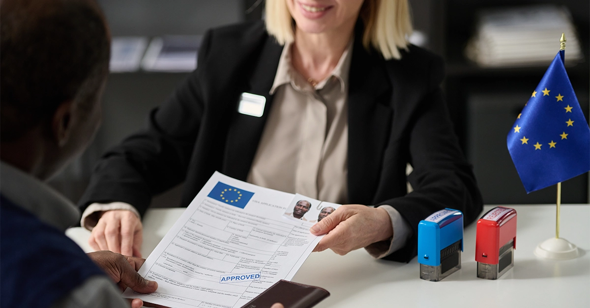 An applicant attending an appointment at the Visa Application Centre