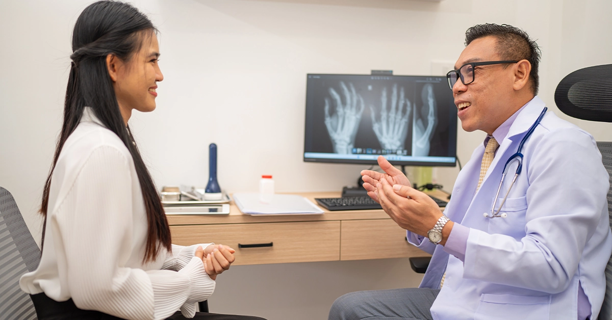 A doctor discussing a patient’s case 