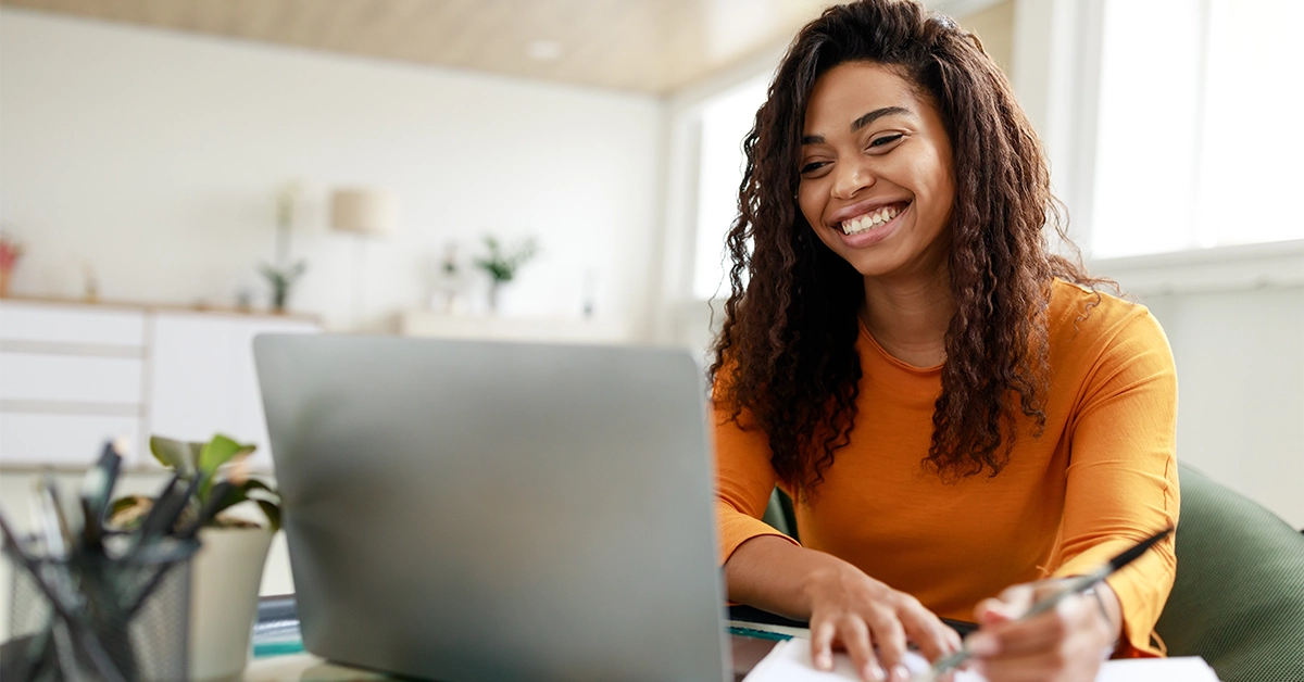 A girl taking online classes
