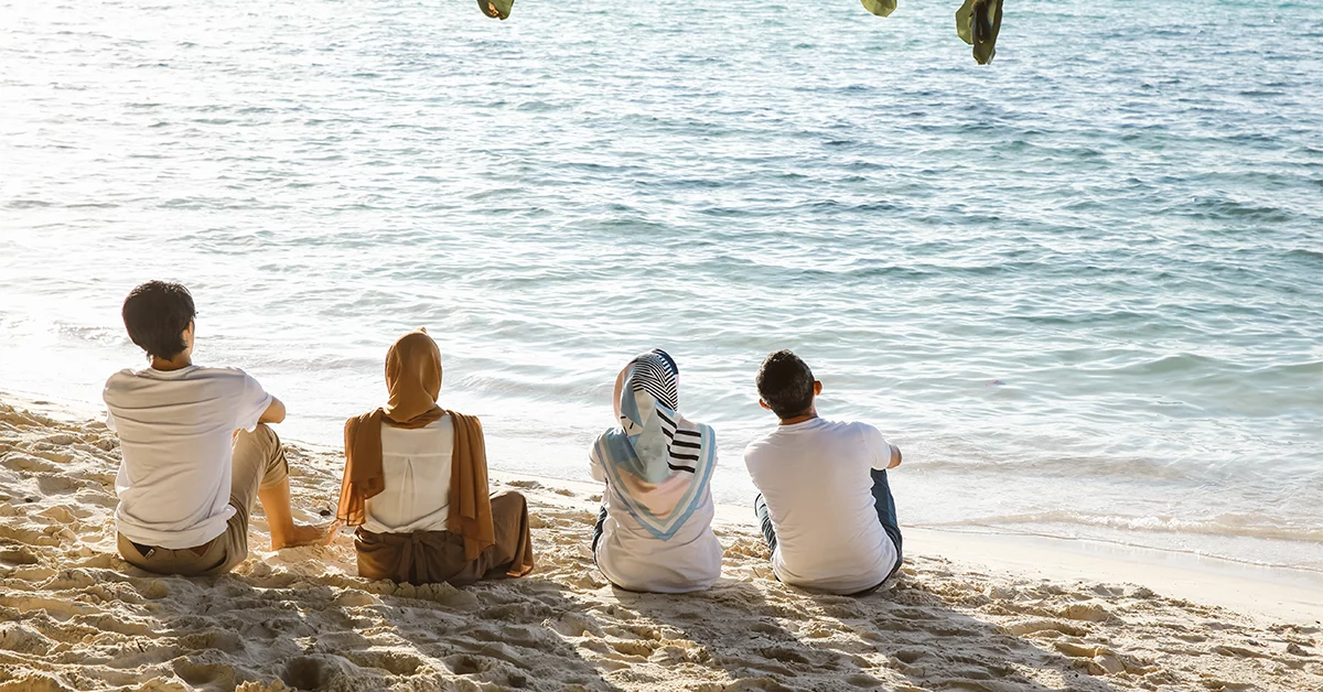 A group of friends relaxing at Halat Al Bahrani Abu Dhabi