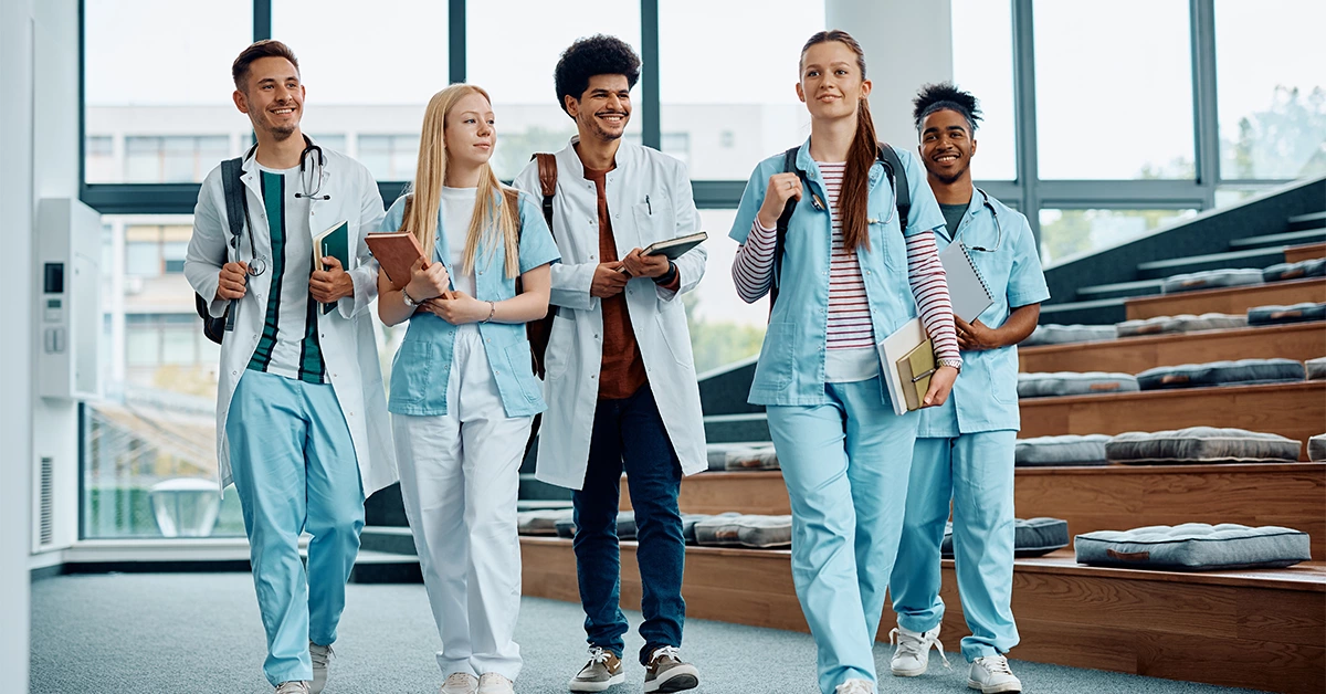Nursing students heading towards their classroom