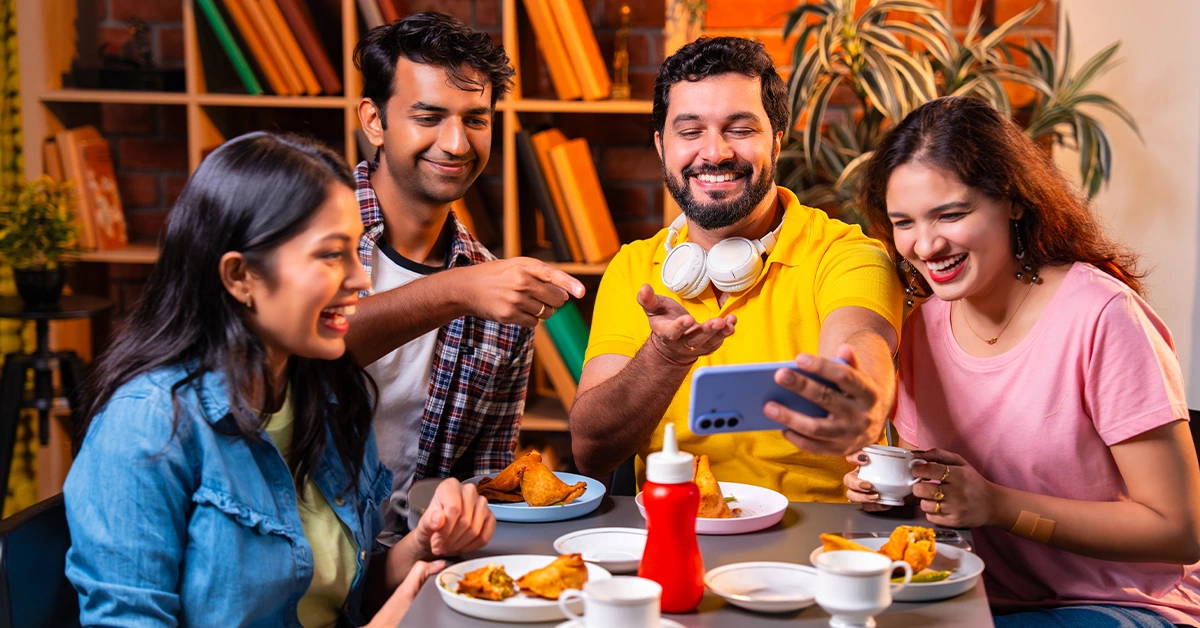 A group of friends dining at one of the renowned Indian restaurants in Business Bay