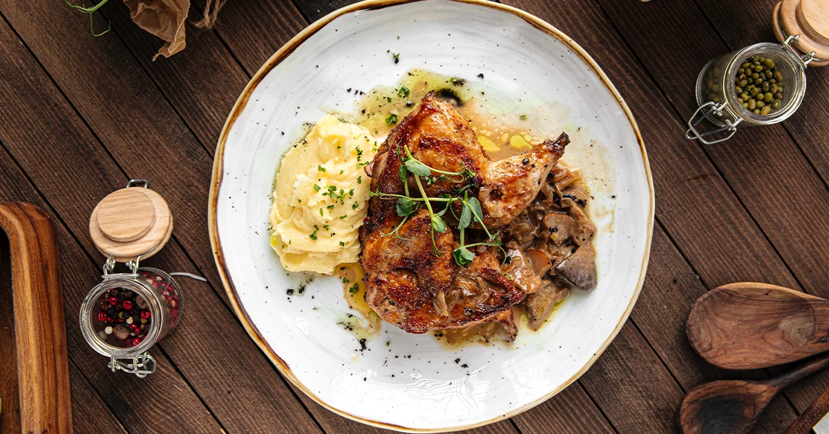 Mushroom with mashed potatoes served at Pumpkin restaurant in Ajman